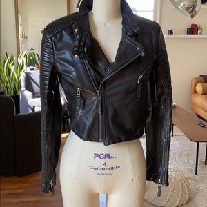 Backless Moto style leather jacket cropped fitted